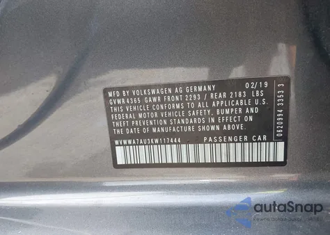 2019 Volkswagen Golf R 2.0T W/Dcc Navigation from USA, damaged, VIN WVWWA7AU3KW117444